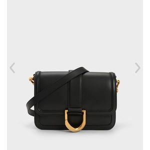 Charles & Keith Gabine Leather Crossbody Bag - Black